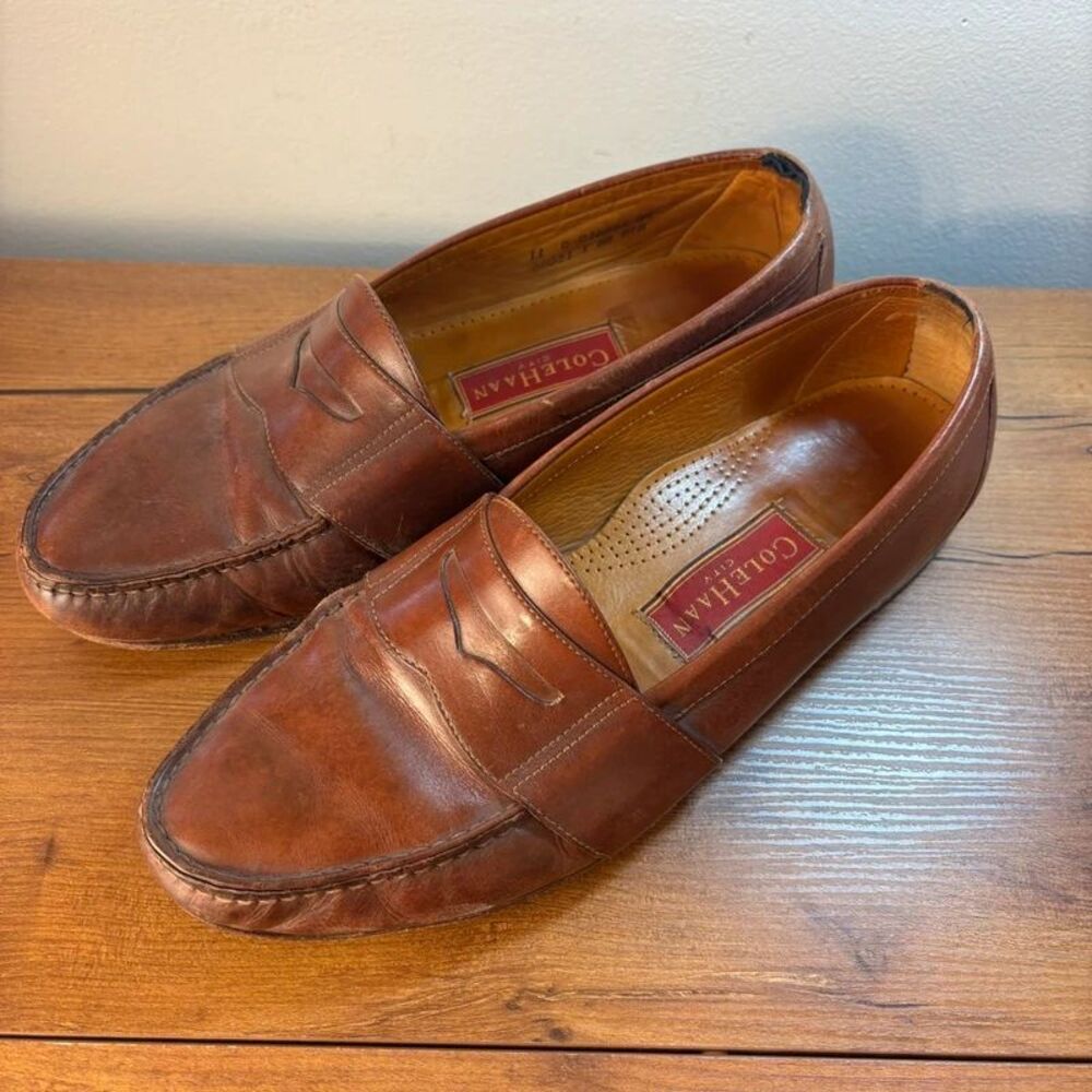 Cole Haan City Mens 11 D Brown Leather Penny Loafers Slip On Dress Shoes 06021
